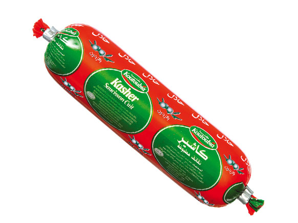 Charcuterie de dinde sous forme de gros saucisson enrobé de plastique